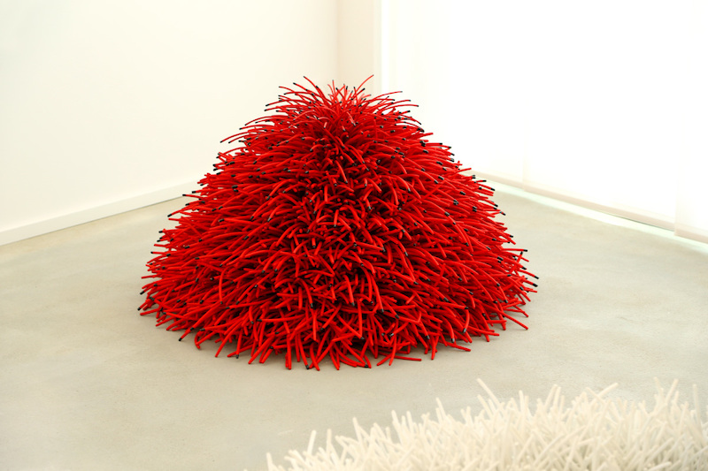 Bean Finneran - Red dome with black tips, 2018, low fire clay, acrylic stain, glaze