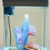malatsion - Healing processes. Holobiont ID_029, 2020, Installation mit weicher Skulptur (Silikon, Pigmente, Steine), Wasser, Aquarium, Lampe, Pumpe, Stoffkappe, Moltonmatte