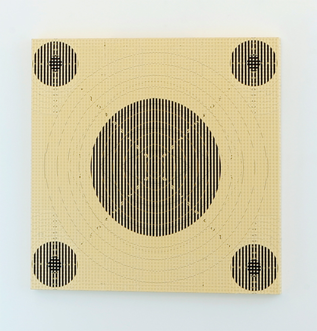 Petra Scheibe Teplitz - Out there 5, 2020, modified target paper on wood, varnish