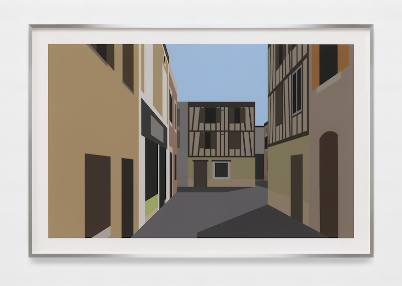 Julian Opie - French village 6, 2021, Inkjet on Photo Rag Ultra Smooth 305gsm paper, back mounted with 3mm Dibond, presented in a brushed aluminium frame specified by the artist