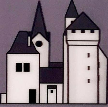 Julian Opie - Medieval village 2, 2019, Lenticular acrylic panel mounted ointo white acylic