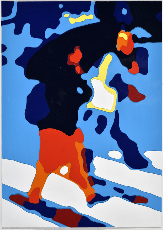 Konrad Winter - Mit Regenschirm, 2025, automobile paint on paper / collage