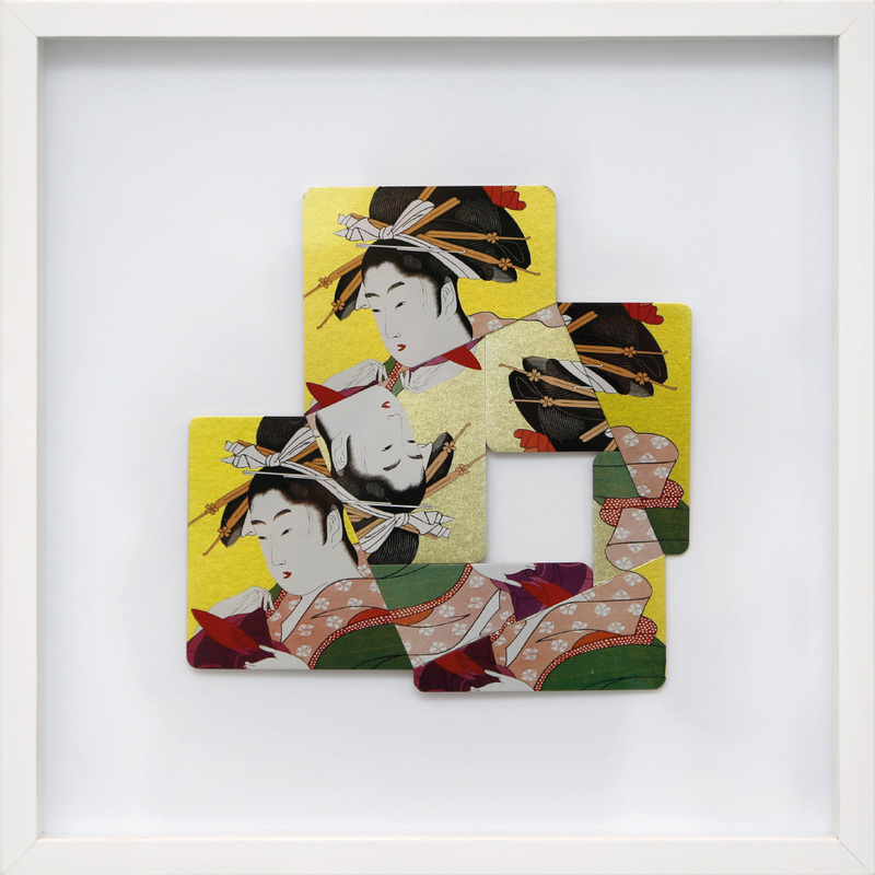 Albrecht Wild - Ukiyo-e XXXVIII (Utamaro 15_1), 2019, cardboard collage (workgroup beermats)