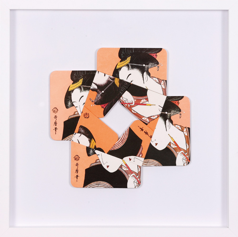 Albrecht Wild - Ukiyo-e XLIXIXVII (Utamaro 30_1), 2023, cardboard collage (workgroup beermats)