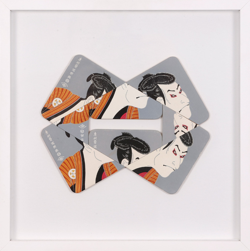 Albrecht Wild - Ukiyo-e II (Sharaku 1_1), 2014, cardboard collage (workgroup beermats)