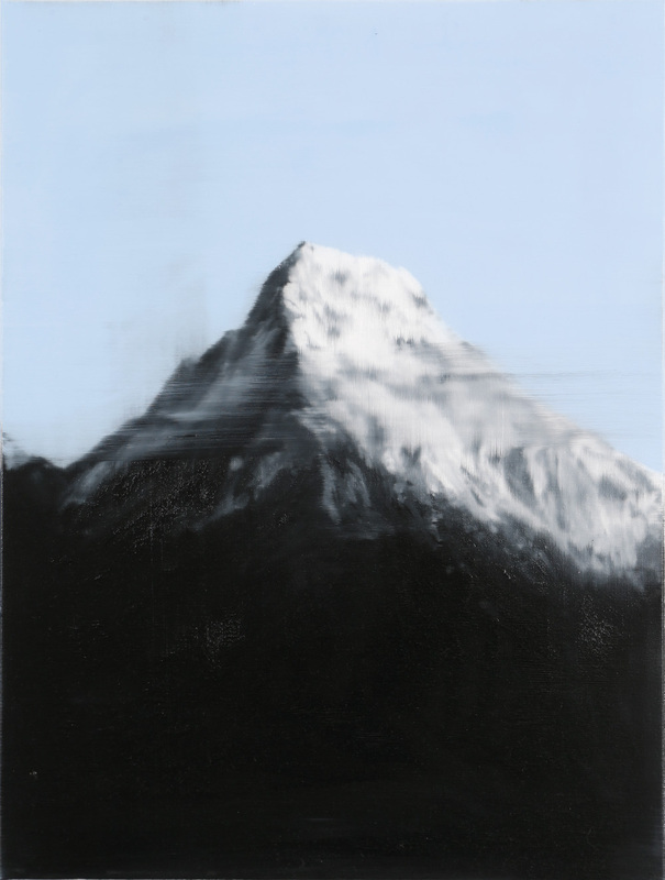 JKB Fletcher - Landmass / Peak black, white, blue, 2025, Oil on canvas