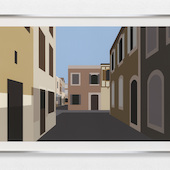 Julian Opie - French village 1, 2021, Inkjet on Photo Rag Ultra Smooth 305gsm paper, back mounted with 3mm Dibond, presented in a brushed aluminium frame specified by the artist