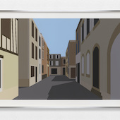 Julian Opie - French village 2, 2021, Inkjet on Photo Rag Ultra Smooth 305gsm paper, back mounted with 3mm Dibond, presented in a brushed aluminium frame specified by the artist