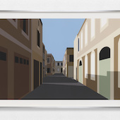 Julian Opie - French village 3, 2021, Inkjet on Photo Rag Ultra Smooth 305gsm paper, back mounted with 3mm Dibond, presented in a brushed aluminium frame specified by the artist