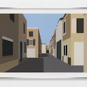 Julian Opie - French village 5, 2021, Inkjet on Photo Rag Ultra Smooth 305gsm paper, back mounted with 3mm Dibond, presented in a brushed aluminium frame specified by the artist