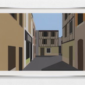 Julian Opie - French village 6, 2021, Inkjet on Photo Rag Ultra Smooth 305gsm paper, back mounted with 3mm Dibond, presented in a brushed aluminium frame specified by the artist