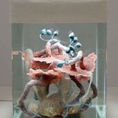 malatsion - Healing processes. Holobiont ID_025, 2020, installation with soft sculpture (silicone, pigments, stones), water, aquarium, lamp, pump, fabric, cloth