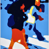 Konrad Winter - Mit Regenschirm, 2025, automobile paint on paper / collage