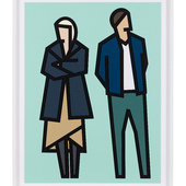 Julian Opie - Stephanie and Joshua (Standing Couples), 2024, archival Museum Board relief collages, presented in sprayed white frames selected by the artist.