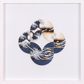 Albrecht Wild - Ukiyo-e XVIII (Hokusai round wave_2), 2018, cardboard collage (workgroup beermats)
