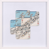 Albrecht Wild - Ukiyo-e XLIV (Hiroshige 3_1), 2019, cardboard collage (workgroup beermats)